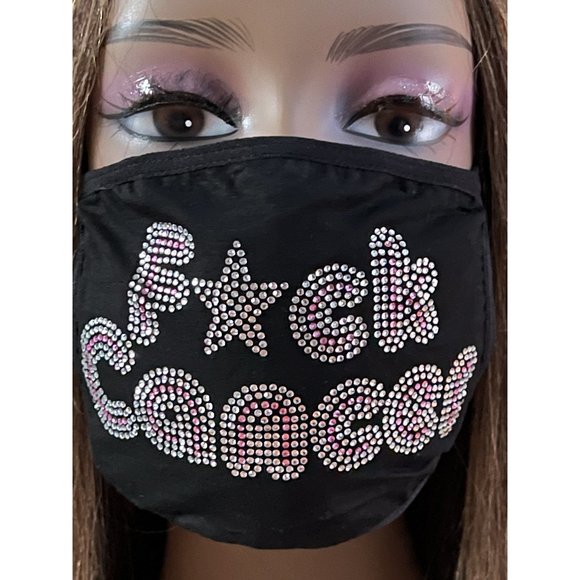 Breast Cancer Awareness F*ck Cancer Bling Face Mask Rhinestone - Picture 10 of 11